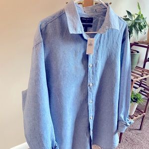 NWT Light Blue Linen Shirt Untucked Fit Size L